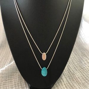 LUCKY BRAND TURQUOISE DOUBLE LAYERED SILVER PLATED PENDANT NECKLACE NWT!